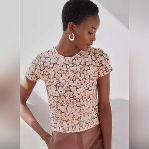 Aritzia Babaton Go-To T-Shirt S Abstract Print Brown Brown